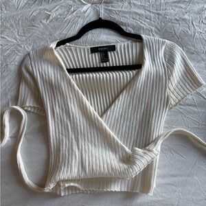 Forever 21 Cream Ribbed Wrap Crop Top